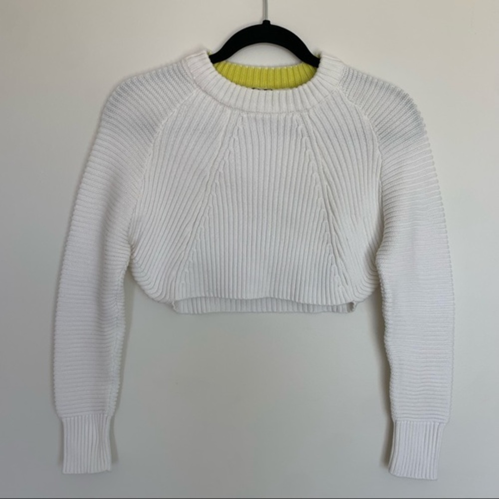 Topshop white cropped long sleeve sweater